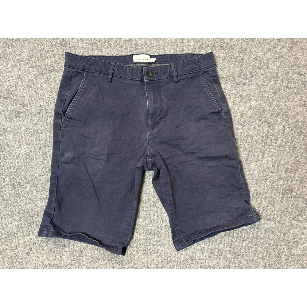 Topman Chino Shorts Mens 32 Blue Canvas Flat Front 11" Inseam Casual Summer